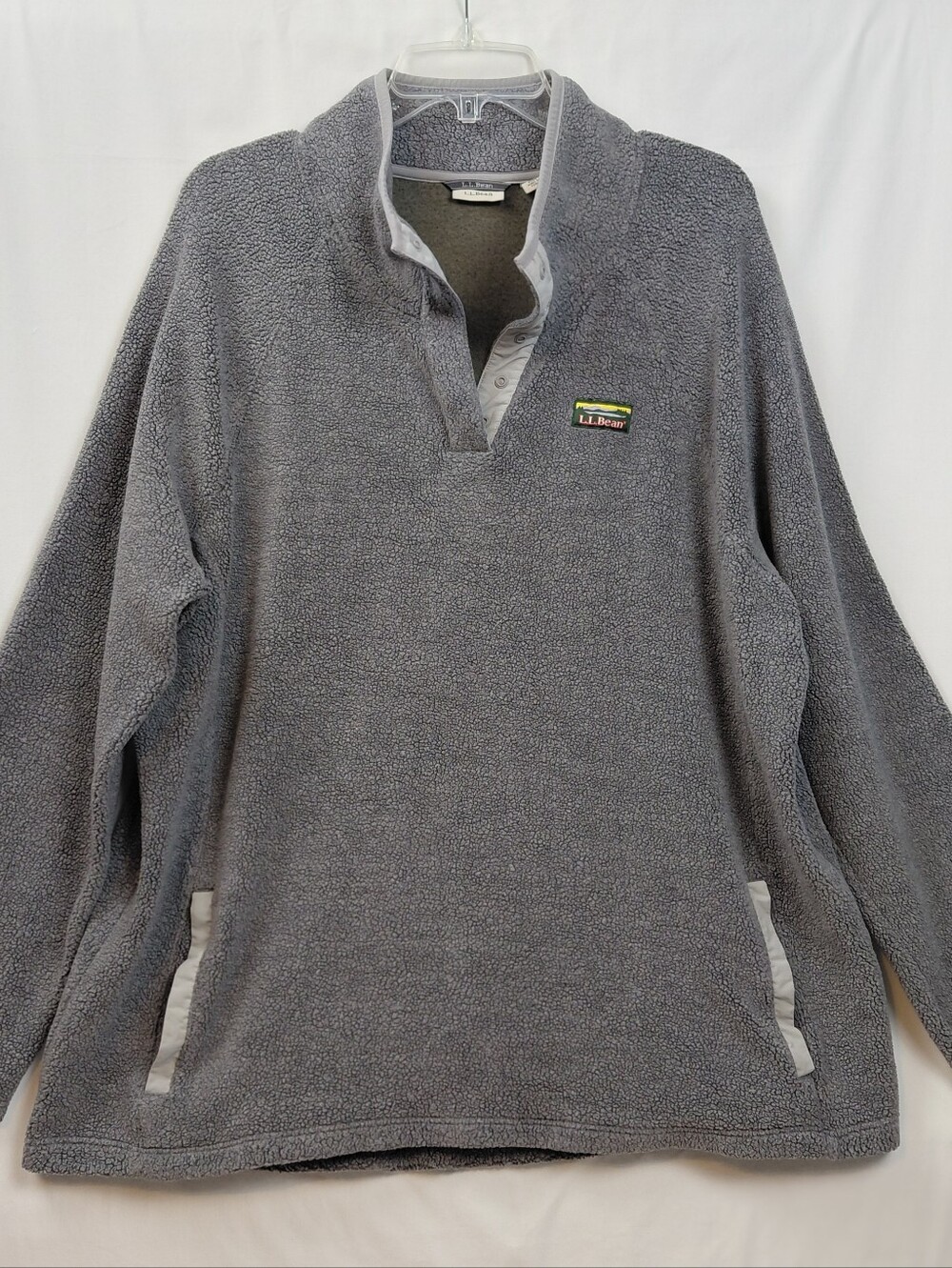 LL Bean Quarter Snap Sherpa Fleece Pullover Shirt Women's Size 3X Gray Pockets